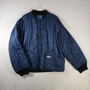 RefrigiWear Mens Quilted Insulated Jacket‎ Blue Snap Front Cold Weather Workwear